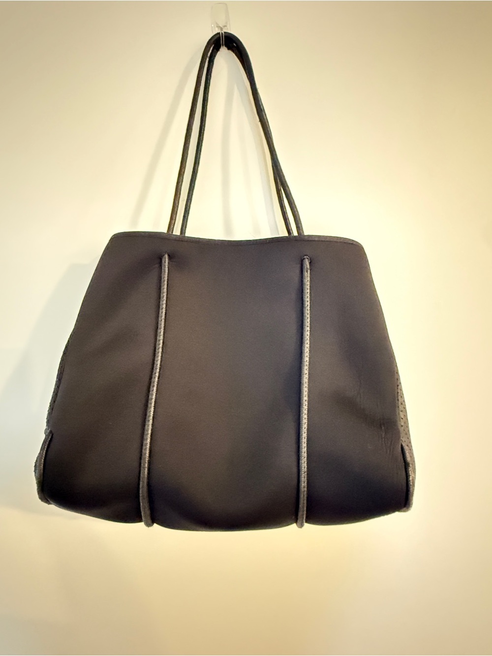 Haute Shore Black Neoprene Tote Bag Leopard Lining Large